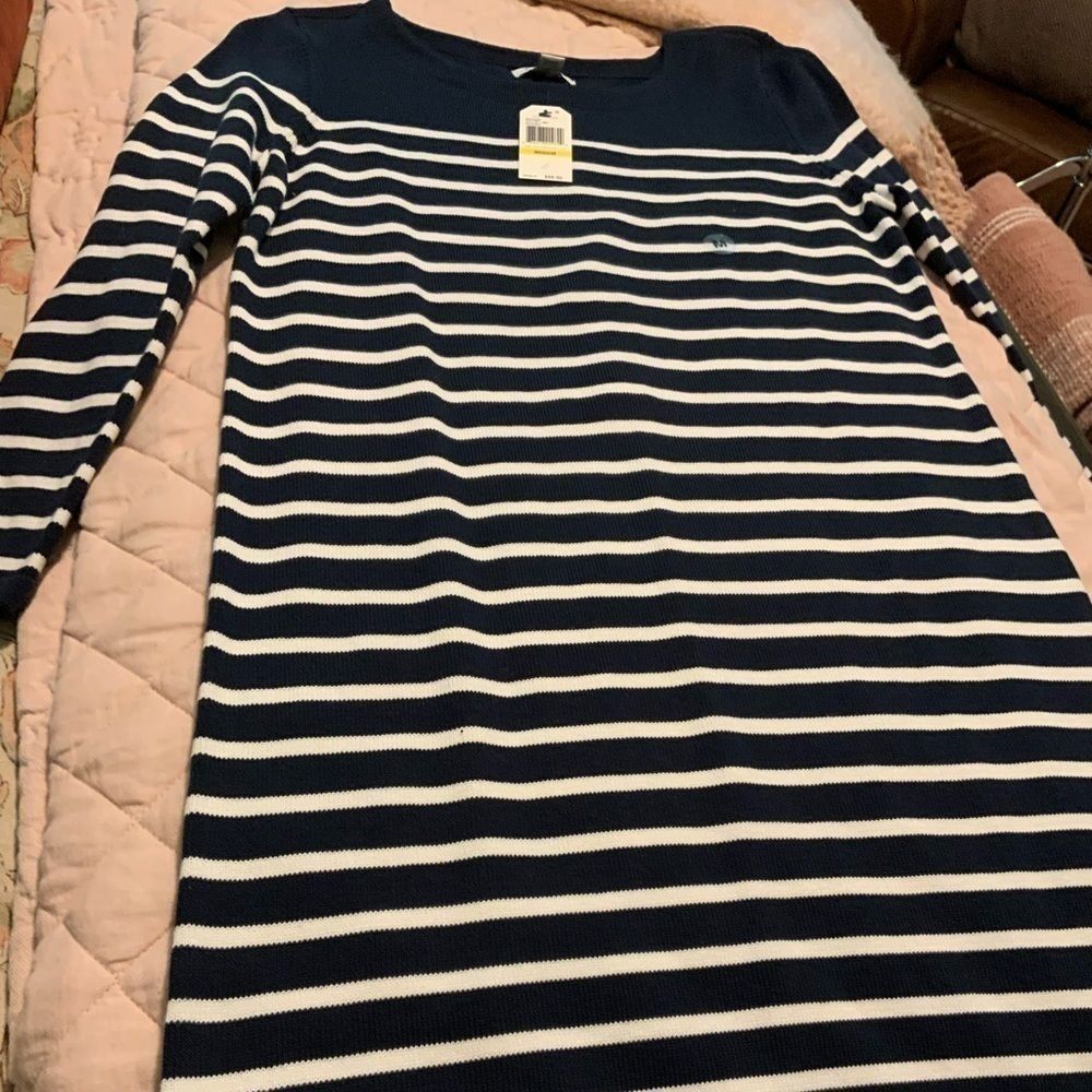 Nautica navy blue and white dress with cross ties